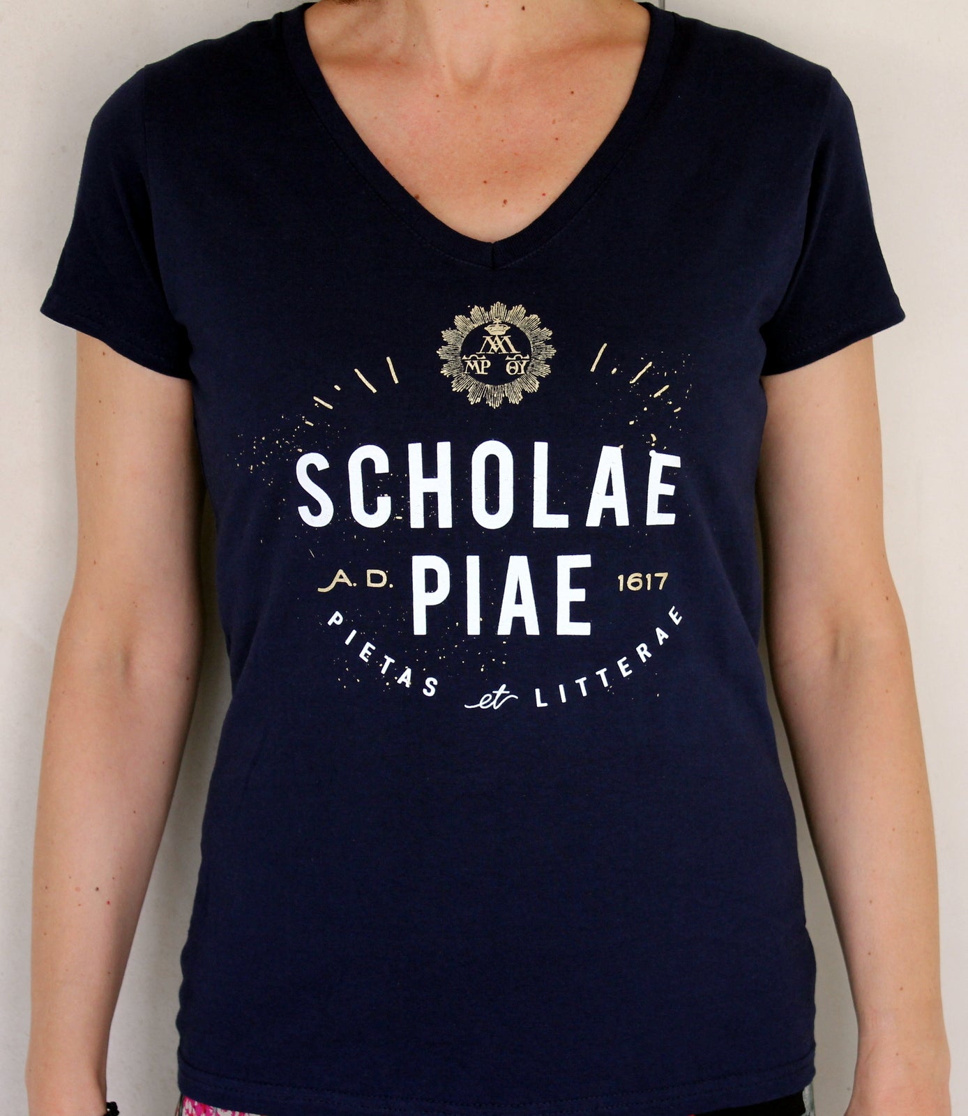 Scholae Piae vintage kék női póló