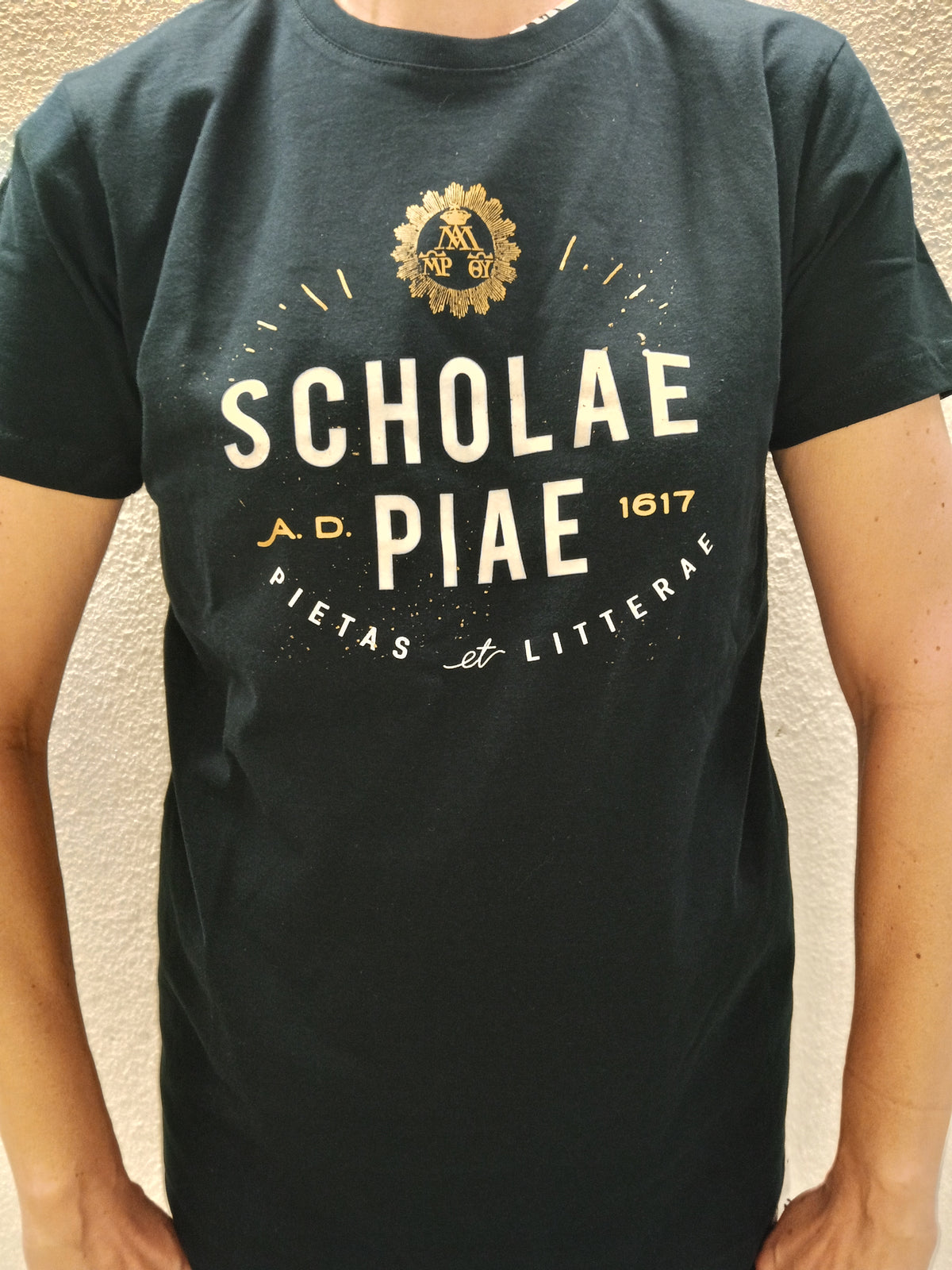 Scholae Piae vintage kerek nyakú kék férfi póló